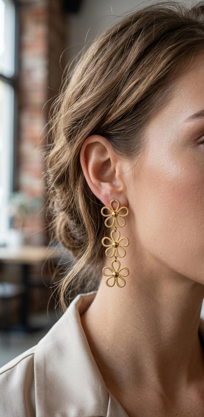Triple floral drop earrings from Saj Kotha